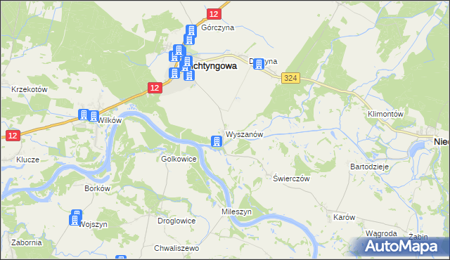 mapa Wyszanów gmina Szlichtyngowa, Wyszanów gmina Szlichtyngowa na mapie Targeo