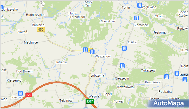 mapa Wyszanów gmina Wieruszów, Wyszanów gmina Wieruszów na mapie Targeo