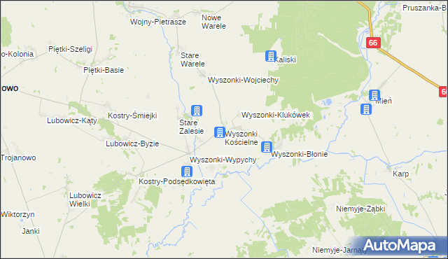 mapa Wyszonki Kościelne, Wyszonki Kościelne na mapie Targeo