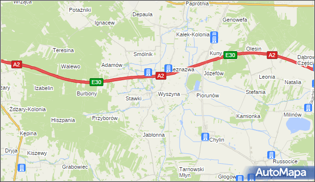 mapa Wyszyna gmina Władysławów, Wyszyna gmina Władysławów na mapie Targeo