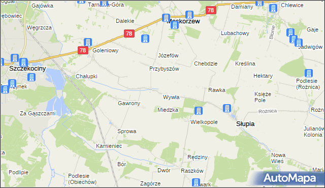 mapa Wywła, Wywła na mapie Targeo