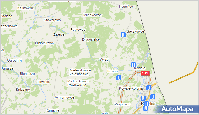 mapa Wyzgi, Wyzgi na mapie Targeo