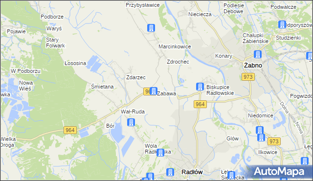 mapa Zabawa gmina Radłów, Zabawa gmina Radłów na mapie Targeo