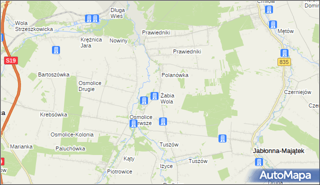 mapa Żabia Wola gmina Strzyżewice, Żabia Wola gmina Strzyżewice na mapie Targeo