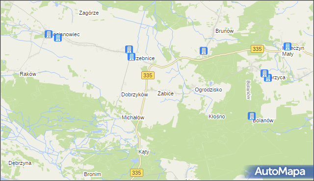 mapa Żabice gmina Chocianów, Żabice gmina Chocianów na mapie Targeo