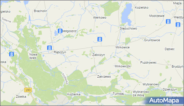 mapa Żabiczyn gmina Mieścisko, Żabiczyn gmina Mieścisko na mapie Targeo