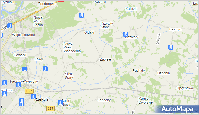 mapa Zabiele gmina Rzekuń, Zabiele gmina Rzekuń na mapie Targeo