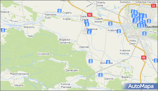 mapa Żabiniec gmina Kluczbork, Żabiniec gmina Kluczbork na mapie Targeo