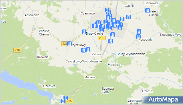 mapa Żabno gmina Brusy, Żabno gmina Brusy na mapie Targeo