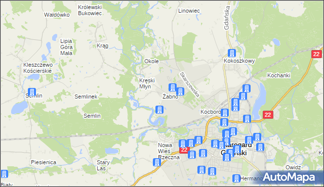 mapa Żabno gmina Starogard Gdański, Żabno gmina Starogard Gdański na mapie Targeo