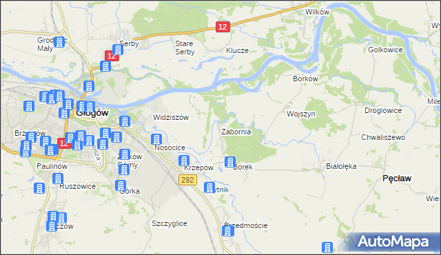 mapa Zabornia gmina Głogów, Zabornia gmina Głogów na mapie Targeo