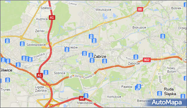 mapa Zabrza, Zabrze na mapie Targeo