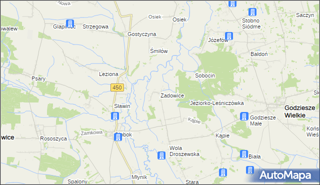 mapa Zadowice, Zadowice na mapie Targeo