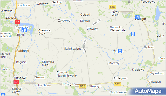 mapa Zaduszniki gmina Wielgie, Zaduszniki gmina Wielgie na mapie Targeo