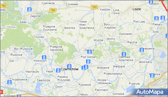 mapa Zagacie gmina Czernichów, Zagacie gmina Czernichów na mapie Targeo