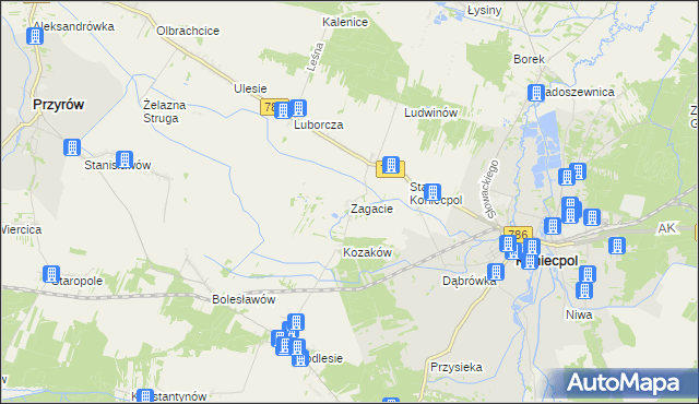 mapa Zagacie gmina Koniecpol, Zagacie gmina Koniecpol na mapie Targeo