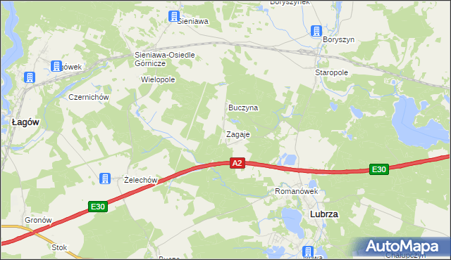 mapa Zagaje gmina Lubrza, Zagaje gmina Lubrza na mapie Targeo