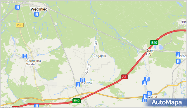 mapa Zagajnik gmina Nowogrodziec, Zagajnik gmina Nowogrodziec na mapie Targeo