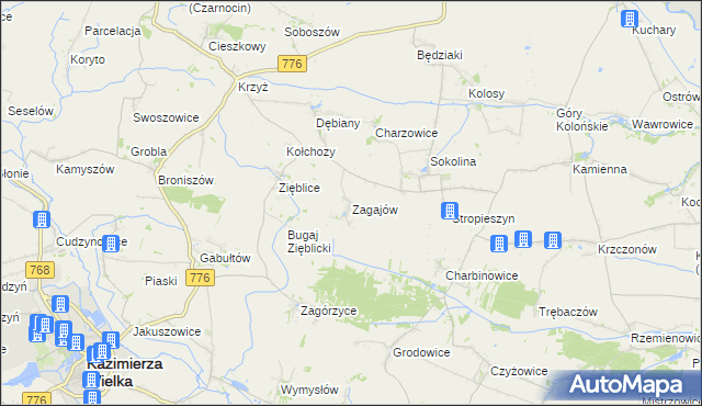 mapa Zagajów gmina Czarnocin, Zagajów gmina Czarnocin na mapie Targeo