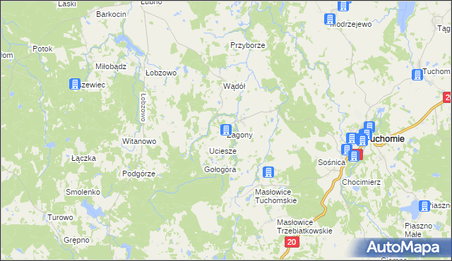 mapa Zagony gmina Tuchomie, Zagony gmina Tuchomie na mapie Targeo