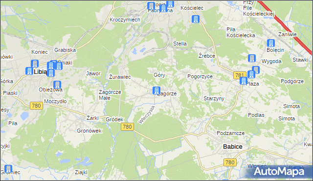 mapa Zagórze gmina Babice, Zagórze gmina Babice na mapie Targeo