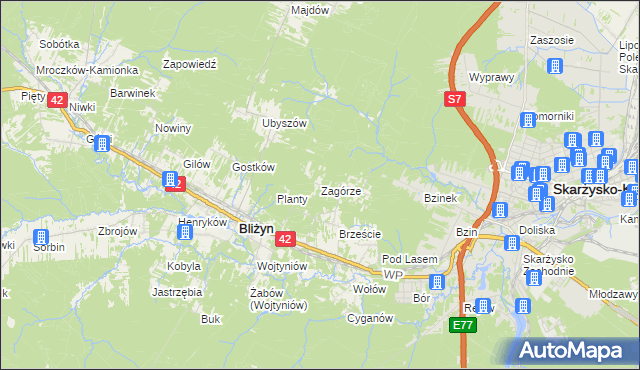 mapa Zagórze gmina Bliżyn, Zagórze gmina Bliżyn na mapie Targeo