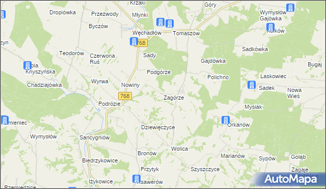 mapa Zagórze gmina Działoszyce, Zagórze gmina Działoszyce na mapie Targeo