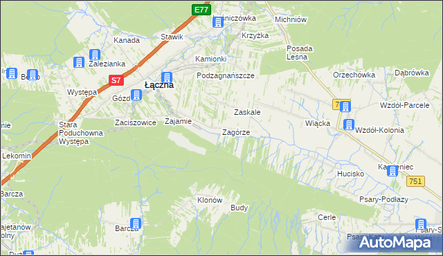 mapa Zagórze gmina Łączna, Zagórze gmina Łączna na mapie Targeo