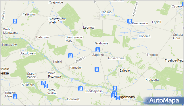 mapa Zagórze gmina Wielgomłyny, Zagórze gmina Wielgomłyny na mapie Targeo