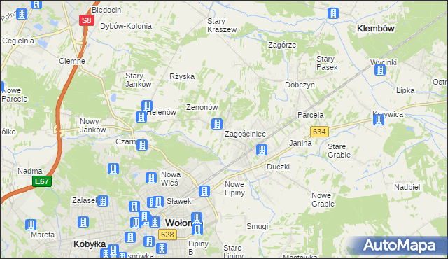 mapa Zagościniec gmina Wołomin, Zagościniec gmina Wołomin na mapie Targeo