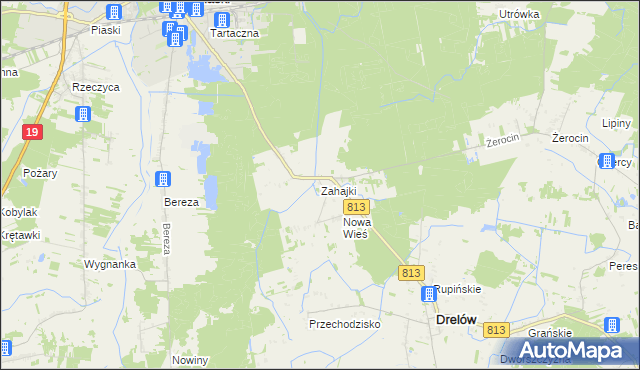 mapa Zahajki gmina Drelów, Zahajki gmina Drelów na mapie Targeo