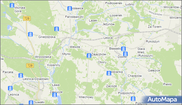 mapa Zajączków gmina Piekoszów, Zajączków gmina Piekoszów na mapie Targeo