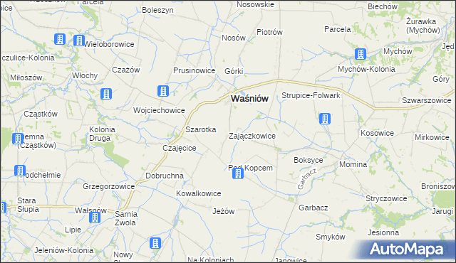 mapa Zajączkowice gmina Waśniów, Zajączkowice gmina Waśniów na mapie Targeo