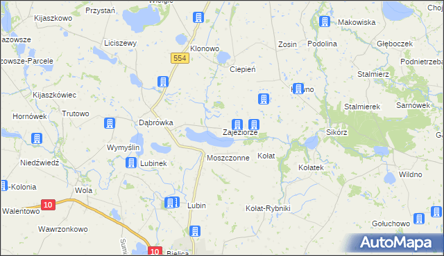 mapa Zajeziorze gmina Kikół, Zajeziorze gmina Kikół na mapie Targeo