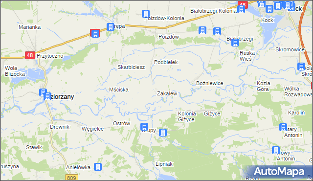 mapa Zakalew, Zakalew na mapie Targeo