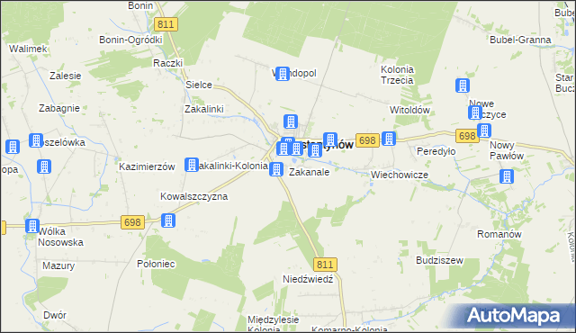 mapa Zakanale gmina Konstantynów, Zakanale gmina Konstantynów na mapie Targeo