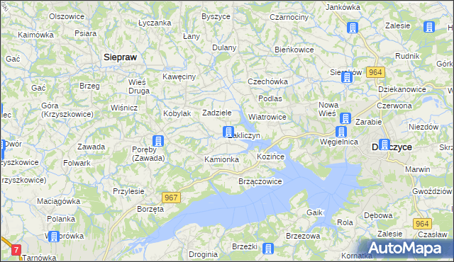 mapa Zakliczyn gmina Siepraw, Zakliczyn gmina Siepraw na mapie Targeo