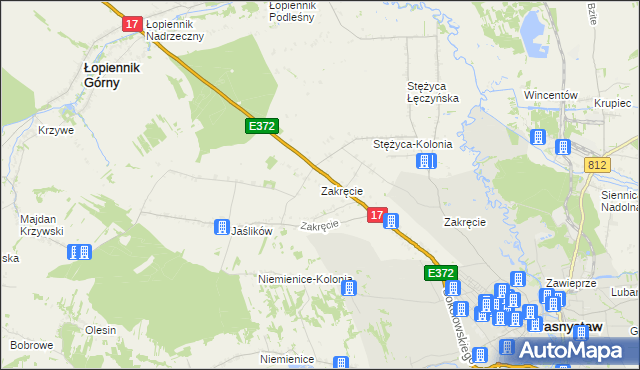 mapa Zakręcie gmina Krasnystaw, Zakręcie gmina Krasnystaw na mapie Targeo