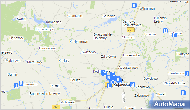 mapa Zakręty gmina Izbica Kujawska, Zakręty gmina Izbica Kujawska na mapie Targeo