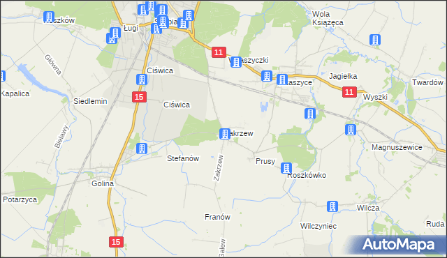 mapa Zakrzew gmina Jarocin, Zakrzew gmina Jarocin na mapie Targeo