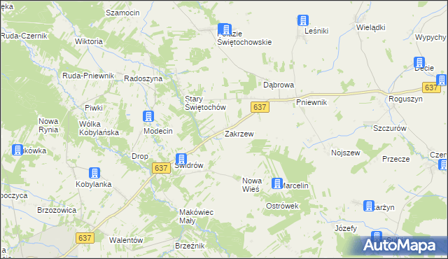 mapa Zakrzew gmina Korytnica, Zakrzew gmina Korytnica na mapie Targeo