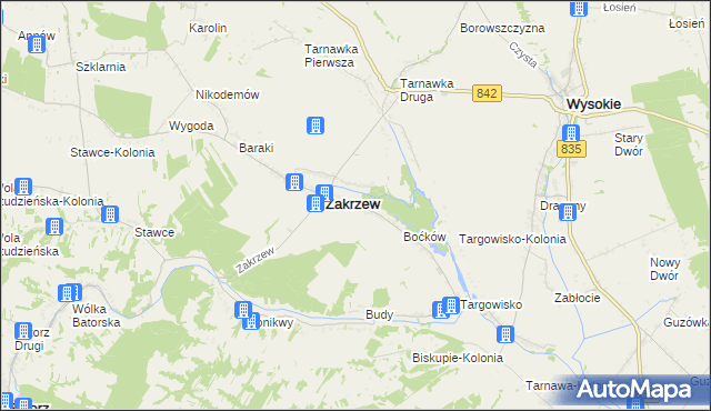 mapa Zakrzew-Kolonia gmina Zakrzew, Zakrzew-Kolonia gmina Zakrzew na mapie Targeo