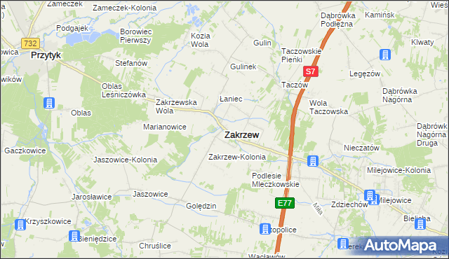 mapa Zakrzew powiat radomski, Zakrzew powiat radomski na mapie Targeo