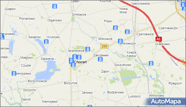 mapa Zakrzewek gmina Choceń, Zakrzewek gmina Choceń na mapie Targeo