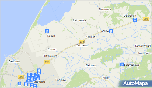 mapa Zakrzewo gmina Darłowo, Zakrzewo gmina Darłowo na mapie Targeo