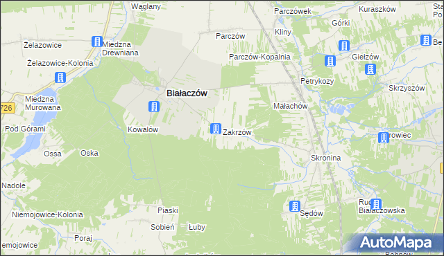 mapa Zakrzów gmina Białaczów, Zakrzów gmina Białaczów na mapie Targeo