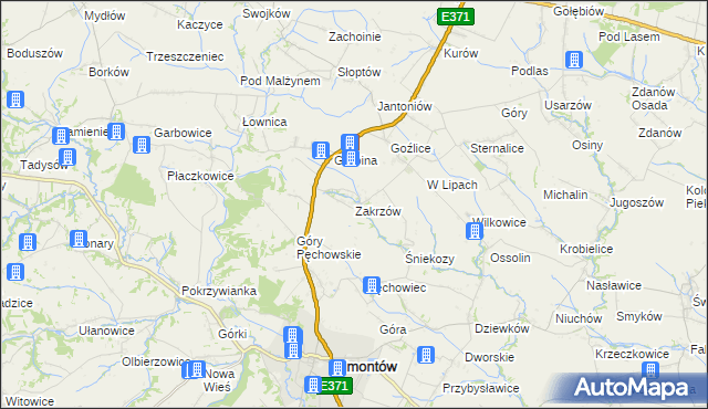 mapa Zakrzów gmina Klimontów, Zakrzów gmina Klimontów na mapie Targeo