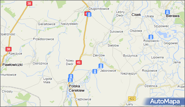 mapa Zakrzów gmina Polska Cerekiew, Zakrzów gmina Polska Cerekiew na mapie Targeo