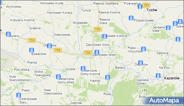 mapa Zakrzówek-Wieś gmina Kazanów, Zakrzówek-Wieś gmina Kazanów na mapie Targeo