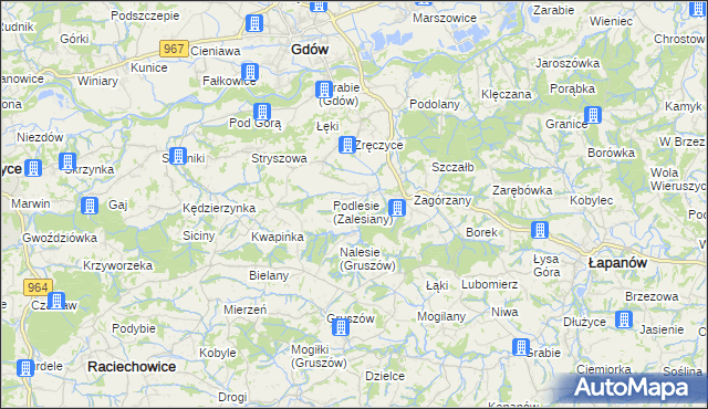 mapa Zalesiany gmina Gdów, Zalesiany gmina Gdów na mapie Targeo
